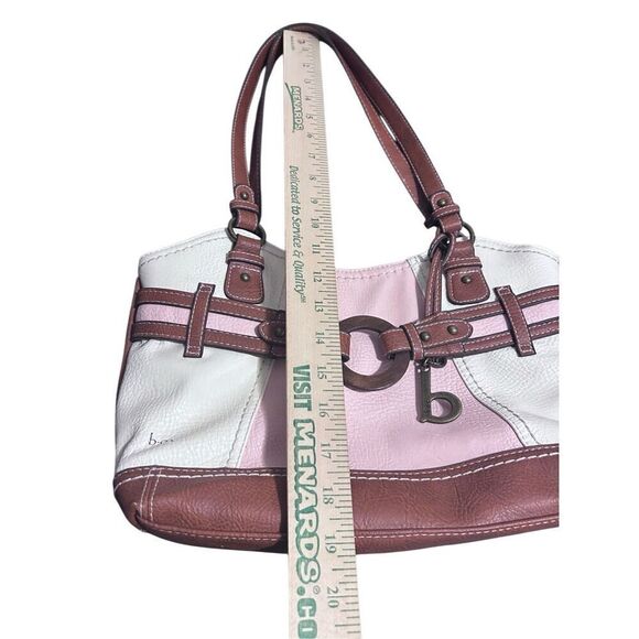 B.O.C. Multi Color White Pink & Brown Shoulder Bag Handbag with Bag Charm - Picture 8 of 16